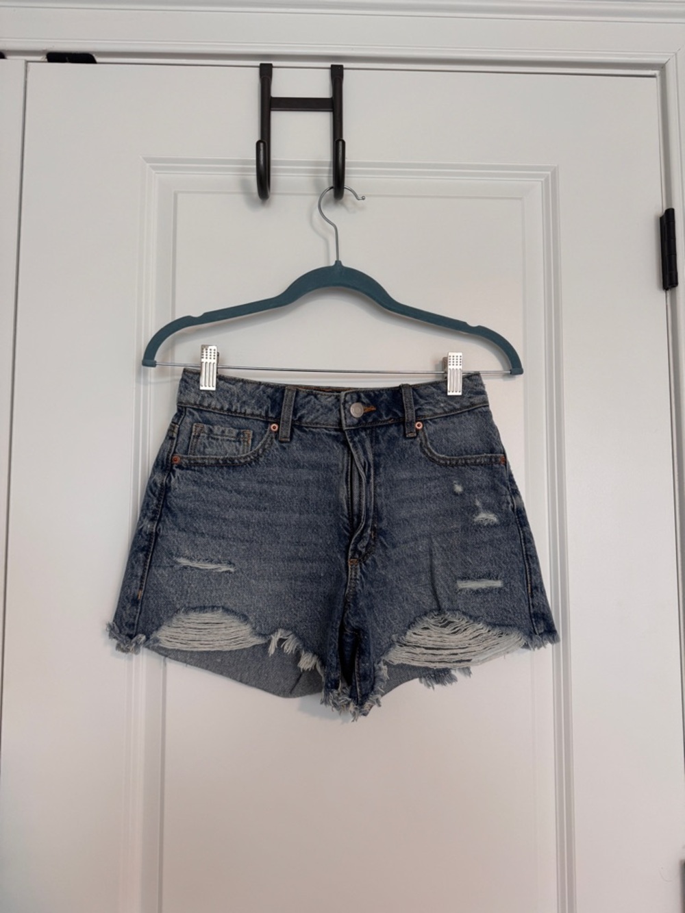 Dynamite Distressed High-Rise Denim Shorts - Blue